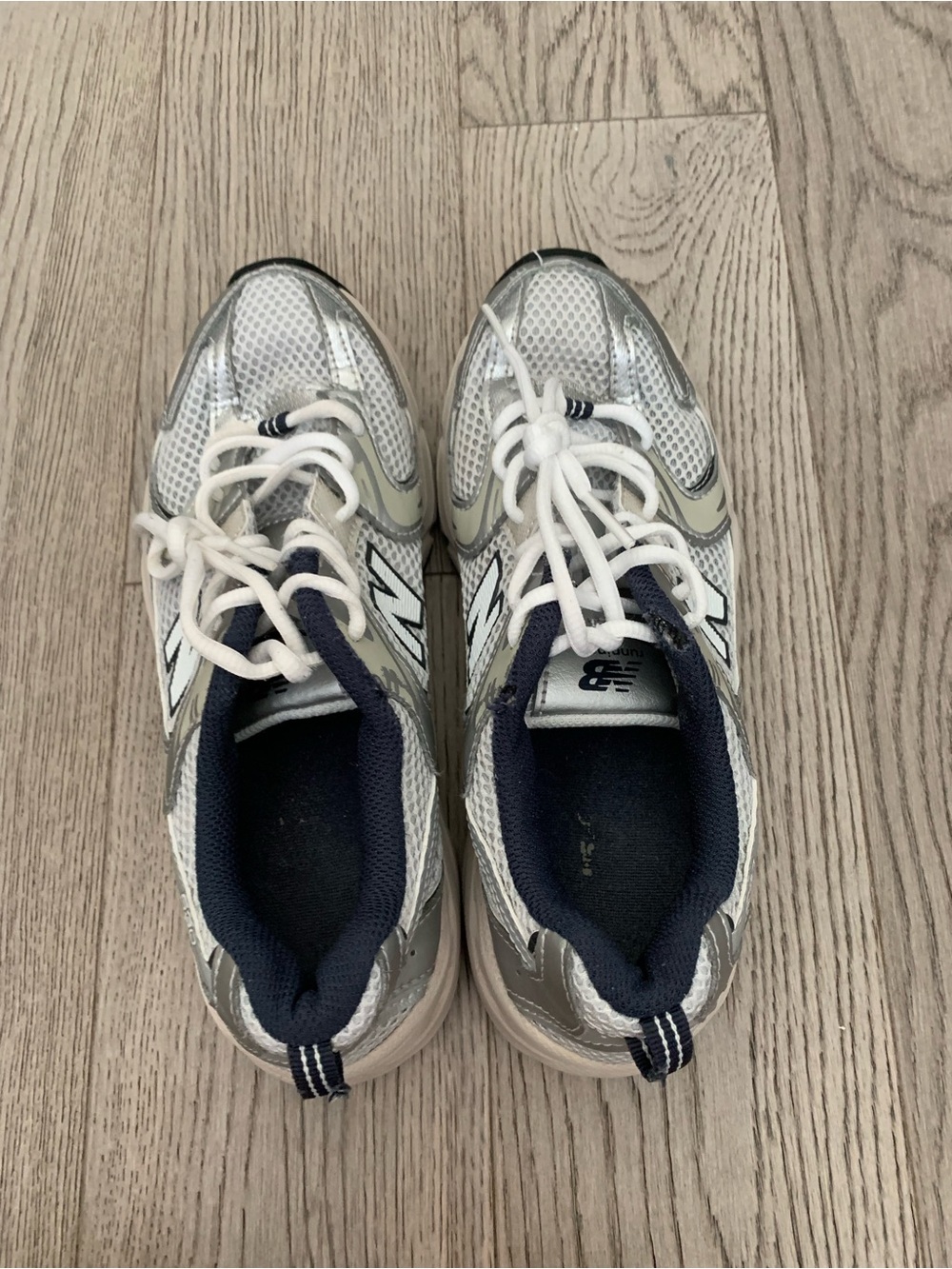New Balance Kids' White and Navy Mesh Sneakers